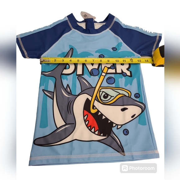 Kids Two Piece Cartoon Shark Print Short Sleeve Swimsuits UV Rash Guard Size 14 - Picture 5 of 12